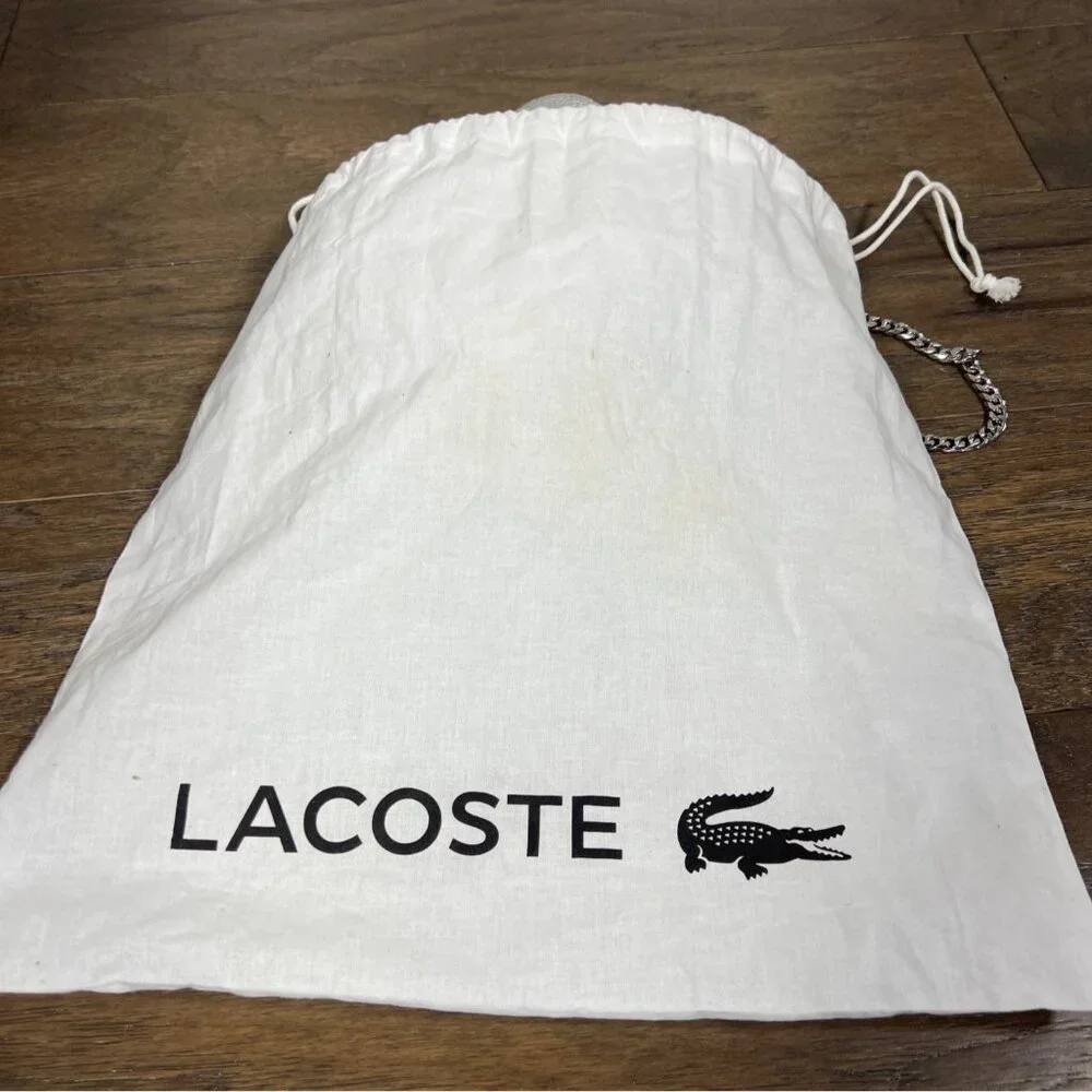 LACOSTE Croco Crew Silver Leather Bag with 2-way Chain Strap NF3245NJ EUC